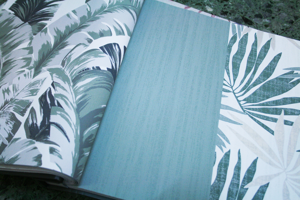 papel pintado estampado hojas tonos azul decoración hogar cazorla córdoba